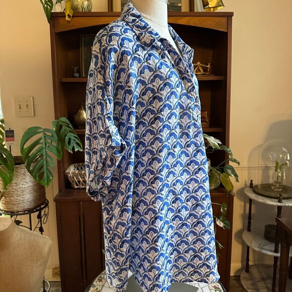Sigred Olsen 100% Linen Blue & White Short Sleeve Button-Up Top Size 3X - Picture 3 of 12
